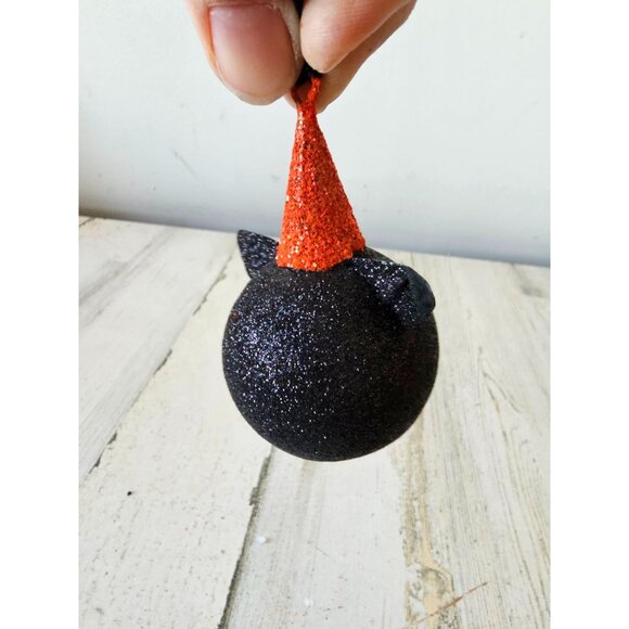 Pier 1 glitter cat hat ornament Halloween decor kitten black sparkle - Picture 4 of 8